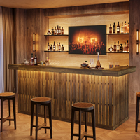 Meuble bar d'angle en L, bar autoportant à 4 niveaux avec support à verres et rangement, station à cocktails compacte pour salon