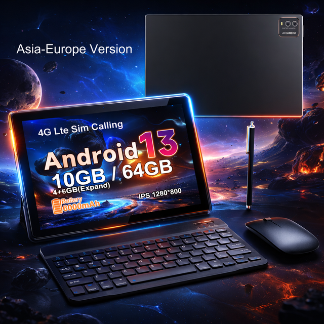 Octa Core 10GB 64GB for Learning 10 Inches Android with 4G Sim Card Slot Tab Tablette Business Tablet