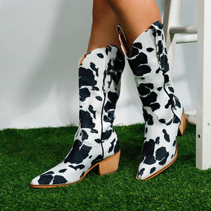 <span class=keywords><strong>Bottes</strong></span> de cow-boy pour femmes en cuir PU à talon épais et à bout pointu, de qualité supérieure, pour l'hiver, vente en gros - Product Image 1