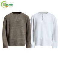 T-shirt Henley Homme Personnalisé 2026 en Maille Gaufrée Mélangée à Manches Longues, en Coton Doux Très Extensible, Style Old Money Ample