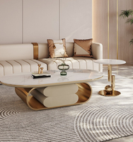 Table basse ronde mobile de luxe nordique moderne en marbre, lot de 2 tables d'appoint pour salon, ensemble de tables à thé pour appartement, mobilier