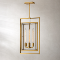 Lustre suspendu moderne en métal doré rectangulaire à 3 lumières pour hall d'hôtel, salle à manger, projets