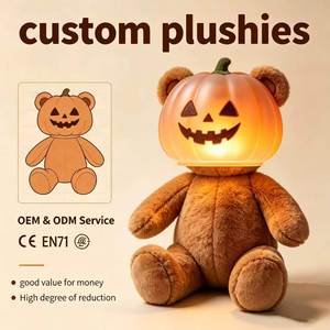 Wholesale Custom Light up <strong>Pumpkin</strong> Head <strong>Teddy</strong> Bear Plush Toy OEM Halloween Jack O Lantern Glow Bear Stuffed Mascot Plush Doll - Product Image 1