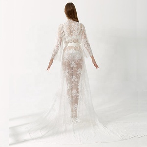8289 Vestaglia da <span class=keywords><strong>Sposa</strong></span> Lunga Elegante e Sexy in Pizzo per Addio al Nubilato e Matrimonio - Product Image 2