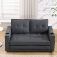 Sofá Cama Futón 3 en 1 Moderno Tapizado en Tela, Convertible y Plegable de Tres Plazas con Bolsillos Laterales y Portavasos, Gris Oscuro