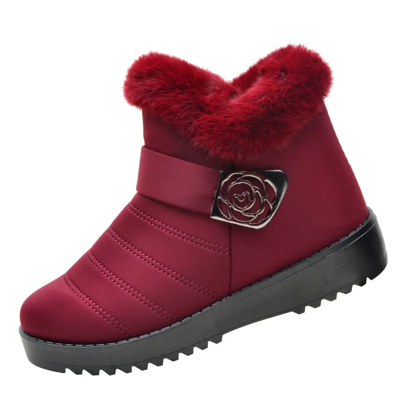 Factory Sale Custom Black Solid Red Women Ladies Keep Warm Bootie Winter Snow Boots