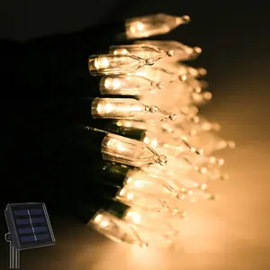 Guirlande lumineuse solaire LED style ancien, fil vert, à ampoules, lumière féerique scintillante, pour les fêtes de mariage, noël, usage extérieur