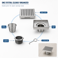 Siphon de sol carré en acier inoxydable de 6 pouces, grille anti-odeur, drain direct, drain de douche avec adaptateur fileté pour salle de bain