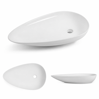 Lavabo Ovale Moderne 750mm Grand Format Asymétrique Effet Galet, Lavabo Céramique Artistique à Poser 120mm à Profil Bas pour Salle de Bain, Projet Hôtelier de Luxe