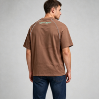 T-shirts pour hommes en coton 100% imprimé marron, col rond, manches courtes, longueur courte, style streetwear, bandes réfléchissantes, taille S