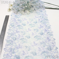 Dentelle brodée de fleurs colorées imprimées, motifs délicats, 22 cm, en tulle bleu, pour lingerie féminine