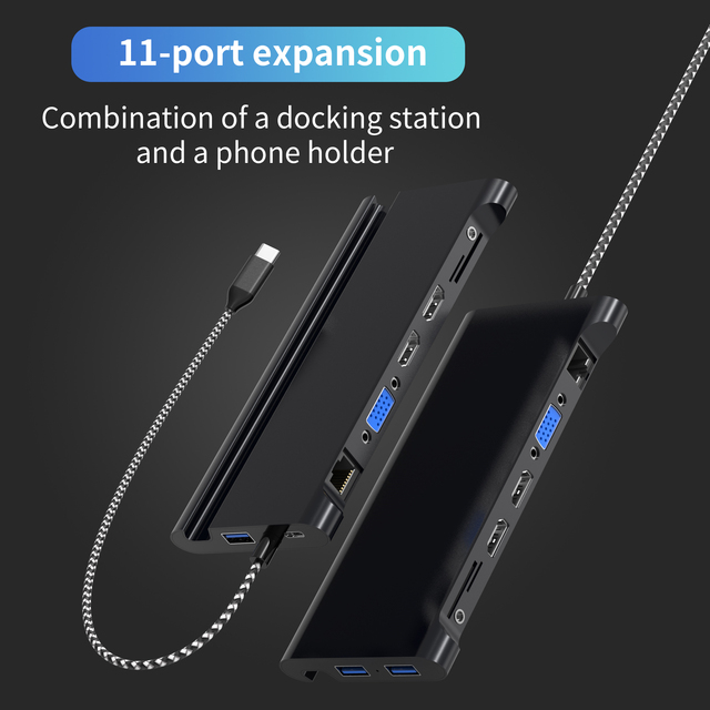 11-in-1 Expansion USB C Docking Station Laptop Hub AdapterWith VGA USB 3.0 PD 3.0 SD TF Ports USB Type-C Charger