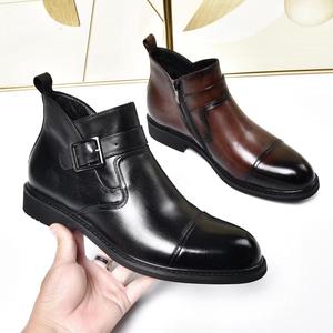Botas Chelsea para Hombre, de Cuero Genuino, Punta Redonda, Correa con Hebilla, Suela de Goma Antideslizante, Zapatos Formales de Negocios para Otoño - Product Image 1