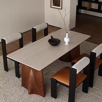 Table à manger minimaliste de style italien OEM, meubles de cuisine contemporains, table à manger en pierre frittée avec pieds en bois massif