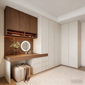 LED Floating Dressing Table with Mirror and <strong>Drawers</strong> Solid Wood <strong>Walnut</strong> Lacquer Bedroom Custom - Product Image 2