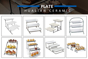 Großhandel Neuankömmling dreistufigen Nachmittags tee Obst Lebensmittel Display Keramik Serviert eller Kuchenst änder mit Metallst änder - Product Image 6