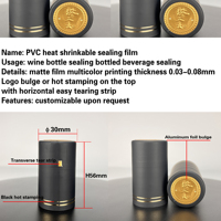 Capsules thermorétractables en PVC noir mat durables avec double bande dorée et languette de déchirement, personnalisables pour bouteilles de vin – Film de scellage en gros