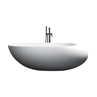 Baignoire autoportante en pierre artificielle, grande forme ovale, surface solide, drain inclus, design marbre de Carrare