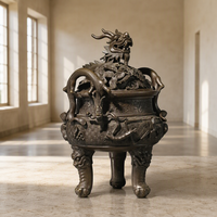 Brûle-encens antique en cuivre à motif de dragon, un objet décoratif antique de haute qualité pour la maison, raffiné et exquis.