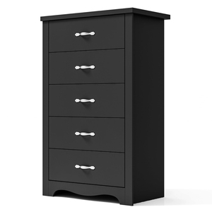 Cómoda Negra de 5 Cajones, Moderna para Dormitorio con Cajones Anchos, Organizador de Almacenamiento de Madera para Sala de Estar - Product Image 1
