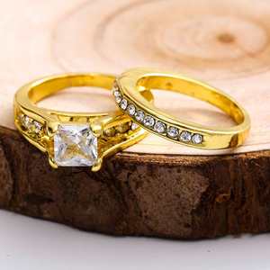 Wholesale 18K Gold Plated Luxury Wedding <b>Couple</b> <b>Ring</b> Engagement <b>Rings</b> Set Custom Tarnish Free Jewelry - Product Image 4