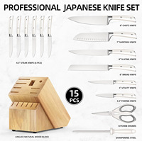 Ensemble de 15 couteaux professionnels en acier inoxydable, accessoires de cuisine, ciseaux, aiguiseur, couteau d'office, couteau de chef, couteau à fruits avec bloc de rangement