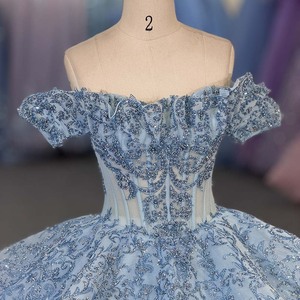 8507 <b>Blue</b> Sparkle Tulle Quinceanera Dress Strapless Sequin Bodice Organza for Party - Product Image 5
