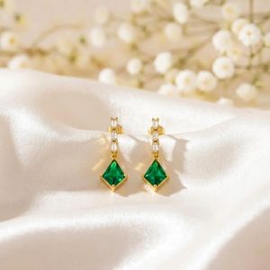 Natural Emerald Green Gemstone Kite Shape <b>Earrings</b> Minimalist CZ Drop <b>Earrings</b> in 925 Sterling Silver Dainty <b>Dangle</b> Jewelry Gift - Product Image 6