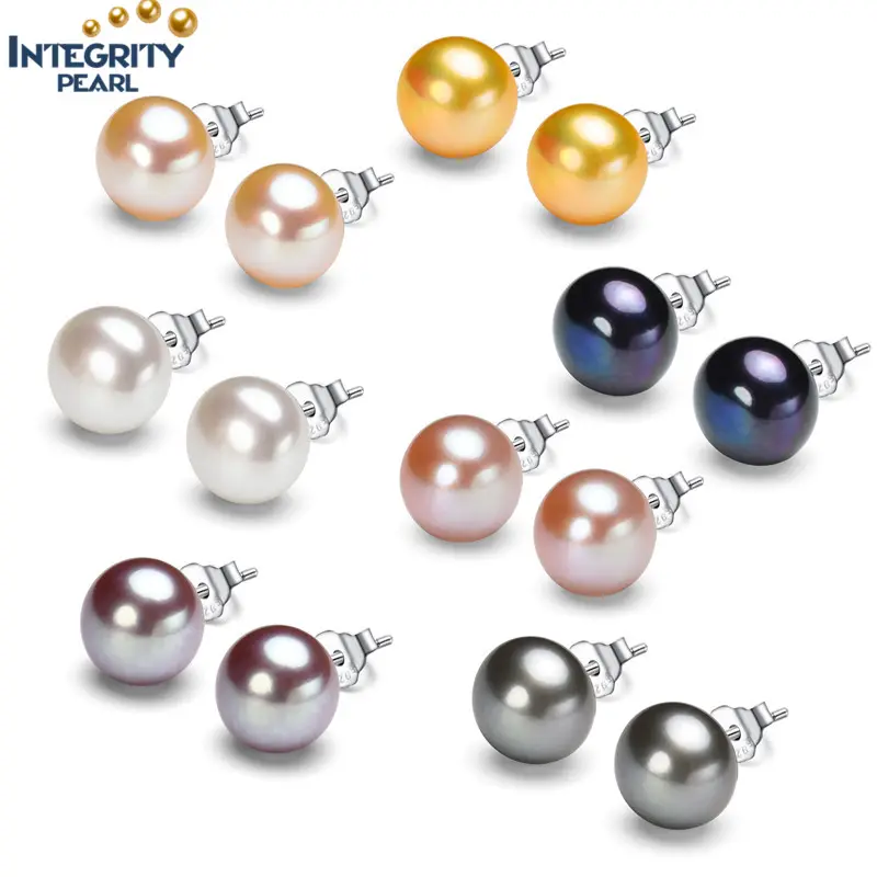 4-8mm 925 sterling silver simple 3a flat button natural genuine freshwater pearl stud earring real fresh water pearl earrings