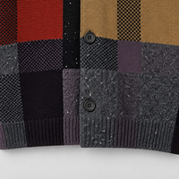 OEM Benutzerdefiniertes Logo Herren Patchwork Strick-Cardigan Wolle-Baumwoll-Mischung Gemischte Textur Knopfleiste Vorne Pullover