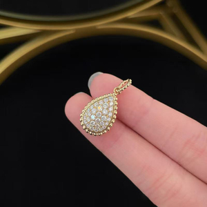 Liontin Berlian Buatan Laboratorium Emas 18K Bentuk Pir, Perhiasan Vintage Elegan, Kalung Liontin untuk Wanita, Rantai Berlian, Perhiasan Berlian Buatan Laboratorium - Product Image 5