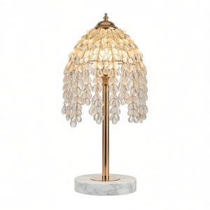 Lampe de table élégante de 19 pouces, design vintage en cascade, perles de cristal en forme de goutte d'eau, abat-jour en cristal, base texturée en marbre pour le salon - Product Image 1