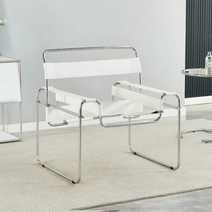 Fauteuil simple Vassili Antique en cuir et acier inoxydable pour salon, style moderne minimaliste de luxe - Product Image 3
