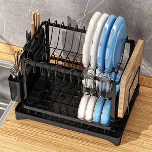 2025 Hot Selling Carbon Steel Black 2 <strong>Tier</strong> Tableware <strong>Dish</strong> Drying Drainer Dyer <strong>Rack</strong> with Cutlery Holder Made in China - Product Image 6