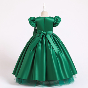 Robes pour enfants 2022, robes de fête à manches courtes en satin pour enfants, robe de bal à nœud pour filles de 12 ans, robes de mariage pour filles - Product Image 3
