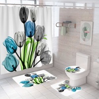 Ensemble de rideaux de douche en polyester avec motif floral personnalisé en 3D imprimé numériquement, tapis en polaire 180*180cm, vente en gros