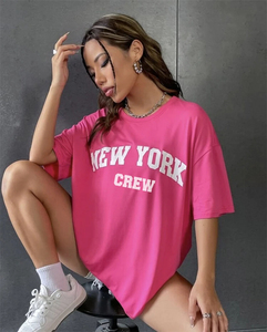 Camiseta con gráfico de letras de gran tamaño para mujer, camisetas de manga corta con cuello redondo suave de verano 2024, camiseta informal holgada de <span class=keywords><strong>calle</strong></span> alta para mujer - Product Image 4