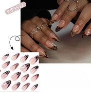 24 pcs Ongles courts floraux imprimés léopard à la française Ongles artificiels personnalisés 3532