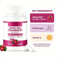 90 capsules de canneberge, capsules de D-mannose 36 mg, extrait de canneberge PAC avec vitamine C, soutien à la santé urinaire des femmes