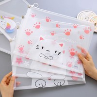 Porte-documents A4 pour filles, pour documents, kawaii, fournitures scolaires mignonnes, sac de rangement en PP avec fermeture éclair
