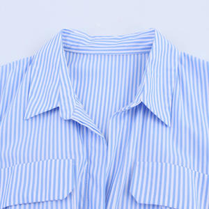 Hot Bán Giản Dị Mùa Hè Thời Trang Ăn Mặc Cho Phụ Nữ Màu Xanh Ngắn Tay Áo Lần Lượt Cổ Áo Sơ Mi In Mô Hình <span class=keywords><strong>Maxi</strong></span> Chiều Dài Tự Nhiên Vòng Eo - Product Image 3