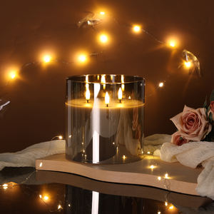 Vela <span class=keywords><strong>de</strong></span> Parafina Matti's con <span class=keywords><strong>Tres</strong></span> Mechas, Llama Realista en 3D, Funciona con Pilas, LED Blanco Cálido, Control Remoto, Decoración para el Hogar, Pilar <span class=keywords><strong>de</strong></span> Vidrio Alto - Product Image 2