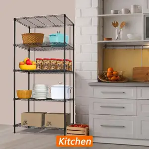 5 Tier Adjustable Storage Shelf Metal Garage Corner Rack Wire Shelving Unit Chrome Plated Storage Shelves For Pantry Closet