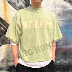 T-shirts Boxy surdimensionnés en pur coton délavés vintage à impression de lettres de style de rue personnalisés 300 g/m² - Product Image 3