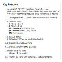 Carte mère serveur simple MBD-H12SSL-i H12SSL-i SP3 AMD EPYC 7002 7003 PCIe4.0 DDR4 pour HPC et virtualisation