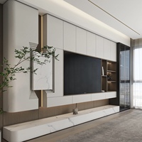 Meuble TV mural flottant de luxe moderne, centre de divertissement en bois sur mesure, console multimédia, armoire de rangement pour chambre à coucher