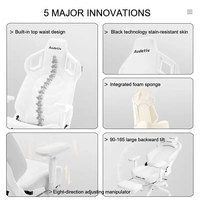 Chaise de jeu tournante ergonomique entièrement blanche, accoudoir 4D élégant, bureau inclinable, chaise d'ordinateur en cuir confortable avec repose-pieds