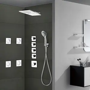 Lüks banyo yağış duş başlıkları tavan şelale SPA sis LED duş paneli 4 yollu termostatik duş saptırıcı musluk
