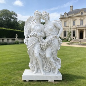 Estatua Decorativa de Jardín de Mujer Europea en Mármol Blanco Tallada a Mano con Diseño Personalizado, Hermosa Figura de Ángel Femenino - Product Image 2