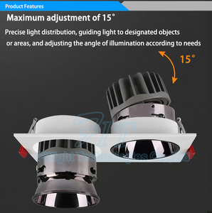 Downlight LED Cuadrado Moderno Ce Rohs 2x12W, Downlights Empotrados Rectangulares de Aluminio Ajustables para Hoteles IP44 con Rejilla - Product Image 5